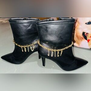Juicy Couture Black Ankle Boots with Gold Chain